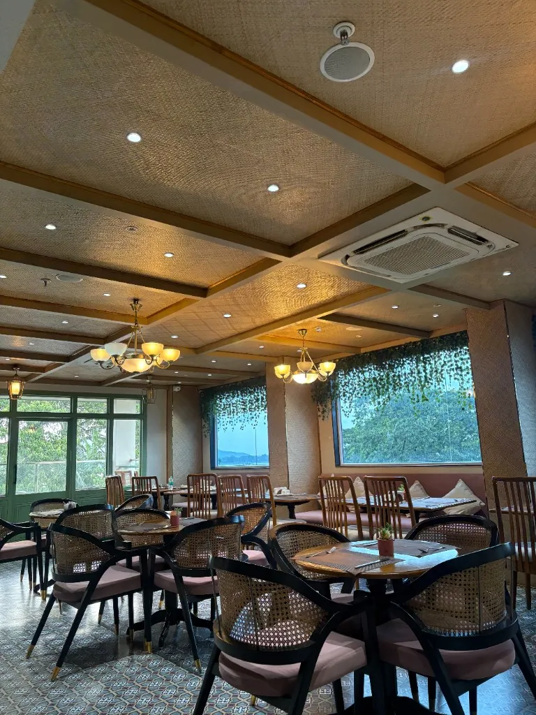 Dining Hall — Rattan chairs and garden windows